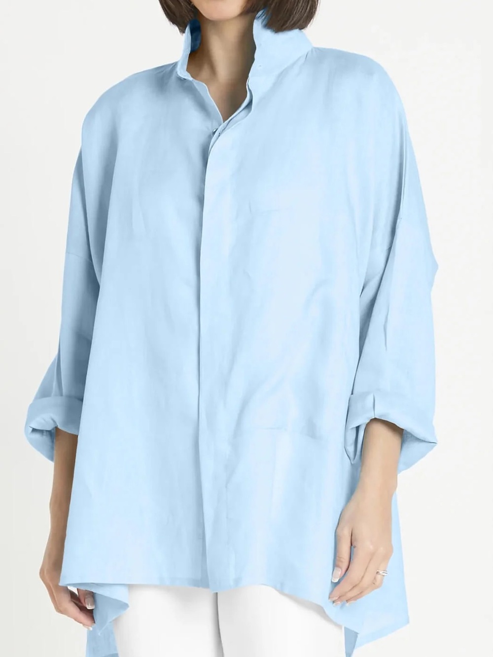 Planet Handkerchief Linen Signature Shirt One Size Light Blue Oversized Button D